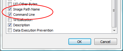 Vista - Task Manager - ‘Image Path Name’ and ‘Command Line’ attributes of an process