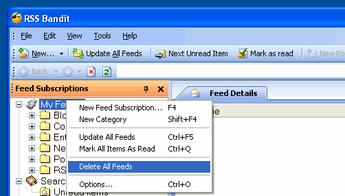 RSS Bandit - brisanje svih blogova